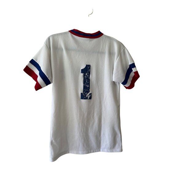 70s White Baseball Short Sleeve Ringer Tee Veterans Of Foreign Wars Athletic M - Picture 8 of 8
